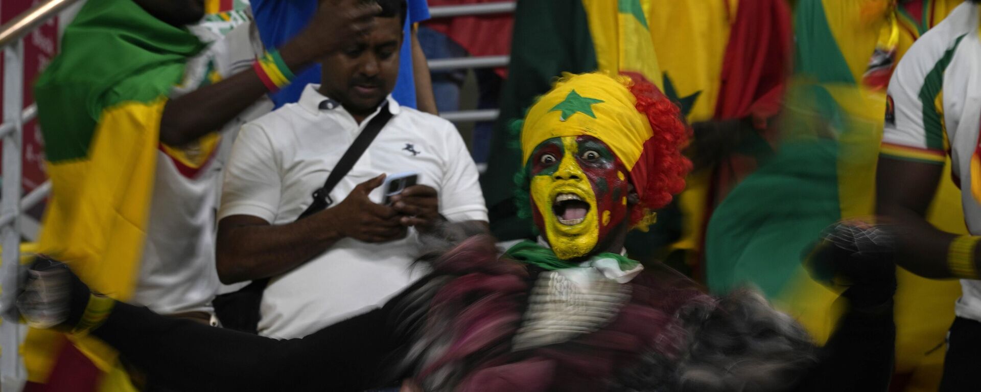 Fan cheer before the World Cup group A soccer match between Ecuador and Senegal, at the Khalifa International Stadium in Doha, Qatar, Tuesday, Nov. 29, 2022. - Sputnik International, 1920, 03.12.2022
