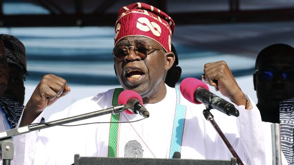 Bola Ahmed Tinubu, Presidential candidate of the All Progressives Congress, Nigeria ruling party speaks during the flag off campaign ahead of the 2023 Presidential election in Jos, Nigeria, Tuesday, Nov. 15, 2022. - Sputnik International