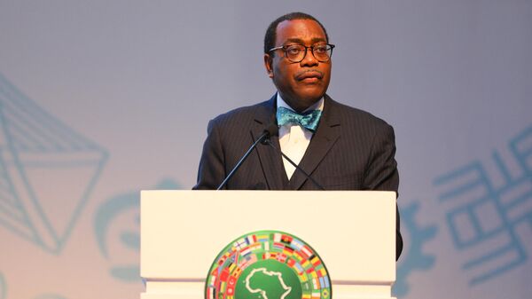 Dr Akinwuni A. Adesina, president of the African Development Bank Group, speaks during the signing of the Ghana Solar Photovoltaic-Based Net Metering Project agreement in Accra, Ghana, on May 25, 2022. - Sputnik International
