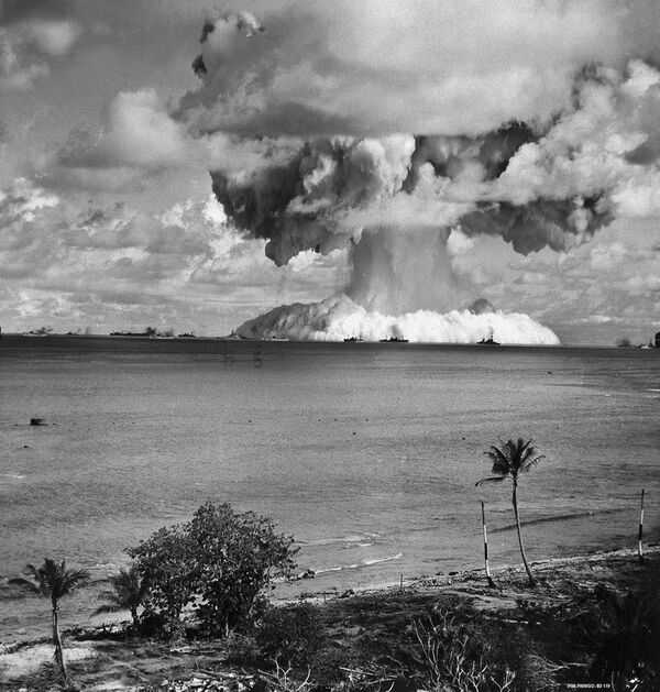 Operation name: Crossroads. Date and time: July 25, 1946, 08:35. Test location: Bikini Atoll, Pacific Ocean. Explosion type: underwater bomb. Yield: 21 kilotons. As a result of the blast, about two million tons of seawater were raised into the air, which resulted in various atmospheric phenomena, such as fog and rain, with high levels of radiation. - Sputnik International