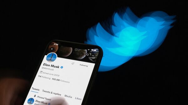 Elon Musk's Twitter page displayed on the screen of a smartphone with Twitter logo in the background in Los Angeles. - Sputnik International