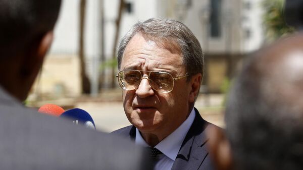 Russian Deputy Foreign Minister Mikhail Bogdanov speaks to the press following his meeting with the Sudanese president in the capital Khartoum on March 16, 2019. - Sputnik International