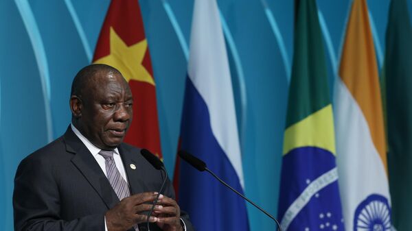 South Africa's President Cyril Ramaphosa speaks during the BRICS Business Council prior the 11th edition of the BRICS Summit, in Brasilia, Brazil, Wednesday, Nov. 13, 2019. - Sputnik International