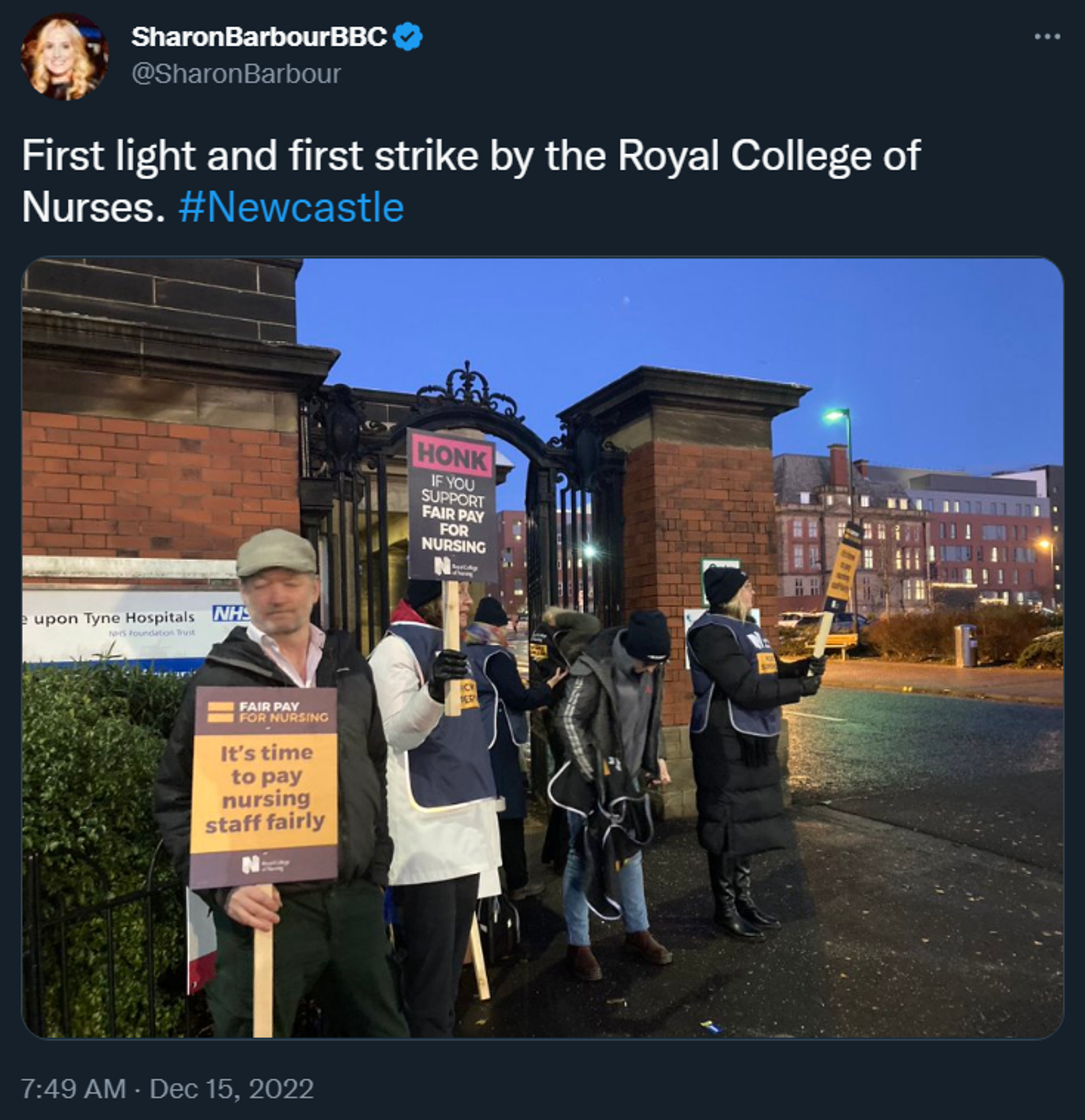 A strike picket by the Royal College of Nursing (RCN) outside a hospital in Newcastle, UK - Sputnik International, 1920, 15.12.2022