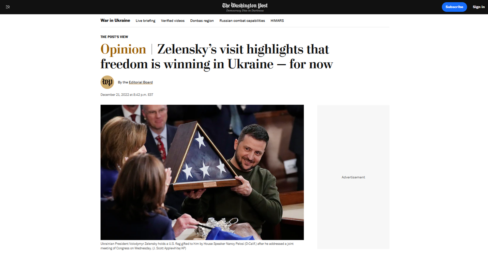Gushing Washington Post editorial board op-ed on Volodymyr Zelensky's December 21, 2022 trip to the US. - Sputnik International, 1920, 22.12.2022