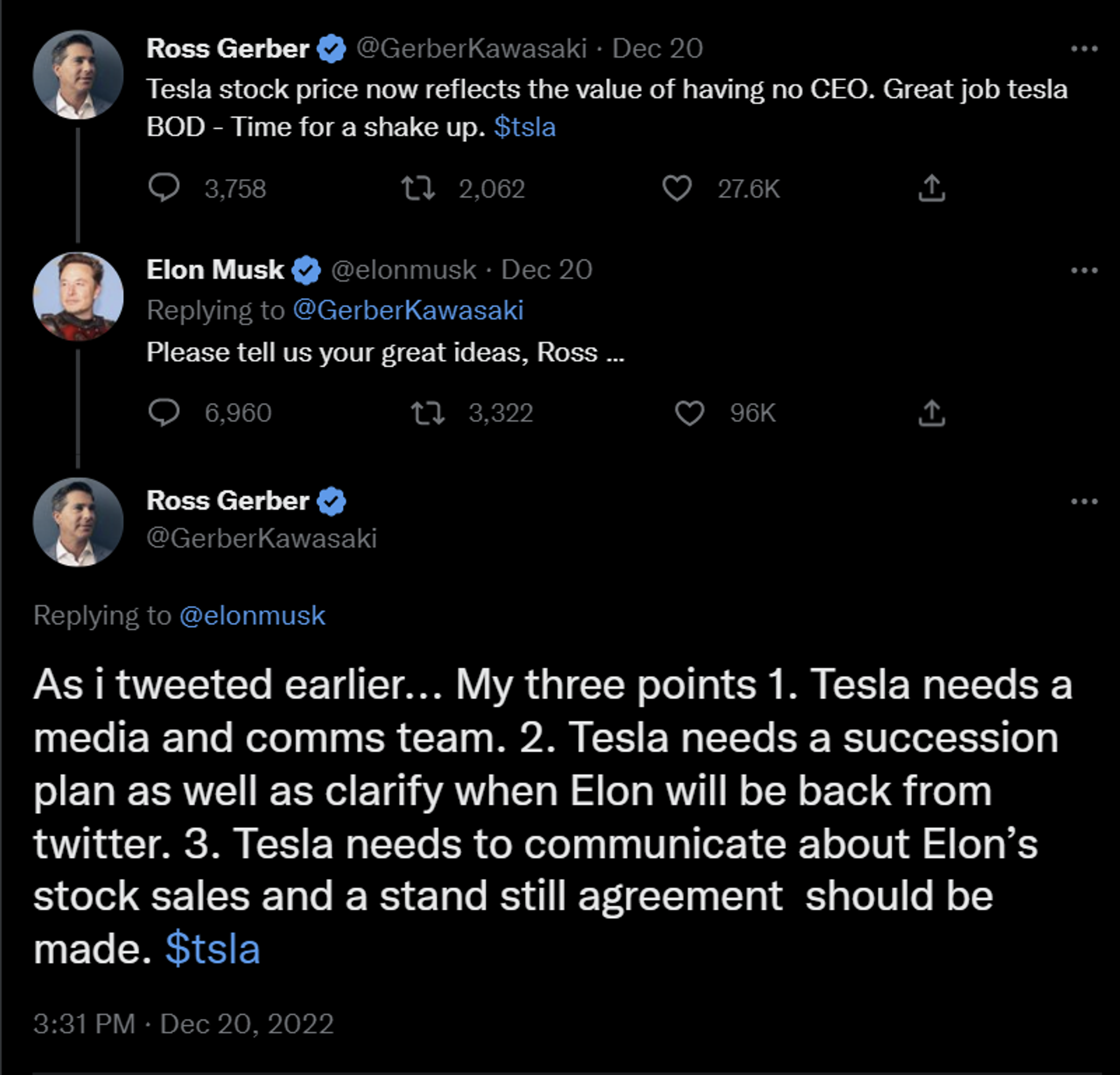 Elon Musk and Tesla investor Ross Gerber argue on Twitter about Musk's role as both Tesla and Twitter CEO on December 20, 2022. - Sputnik International, 1920, 22.12.2022
