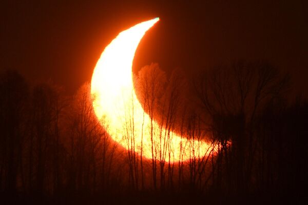 A partial solar eclipse, as seen on October 25 in the vicinity of Novosibirsk. - Sputnik International