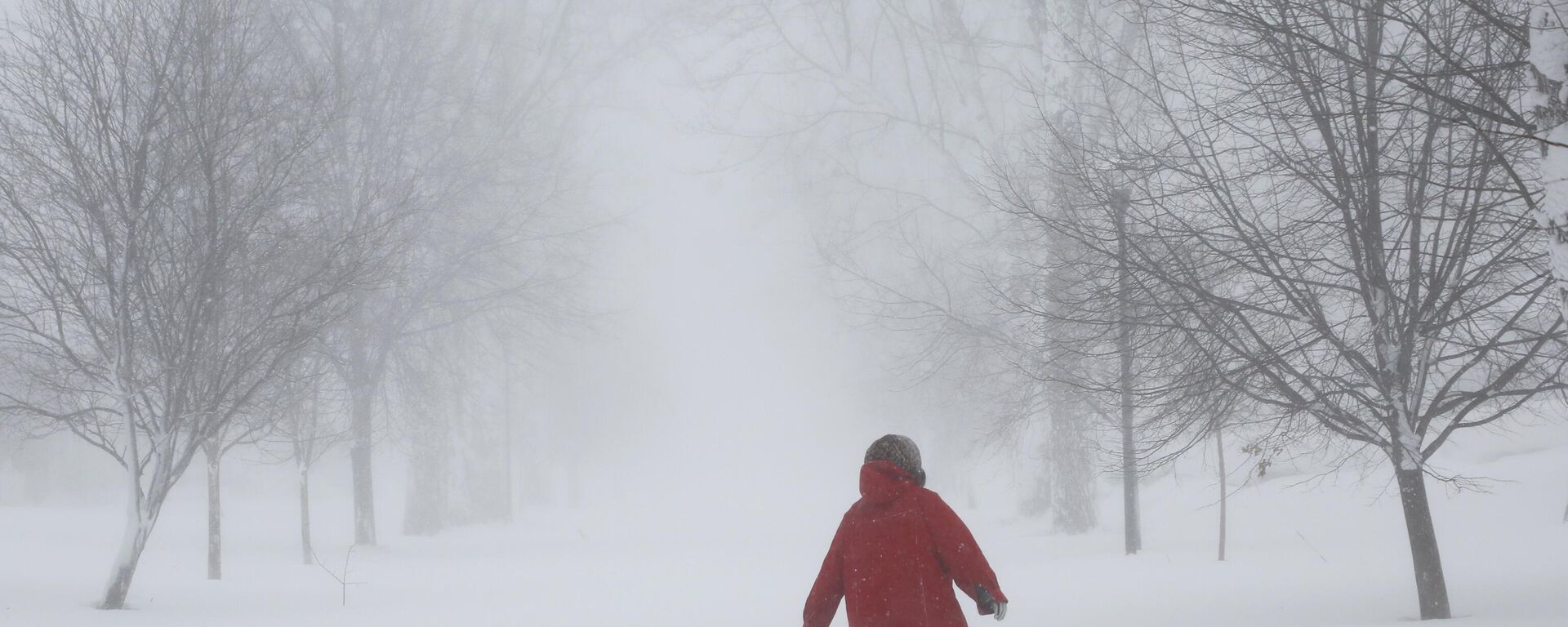 A person walks on the street as a winter storm rolls through Western New York Saturday, Dec. 24, 2022, in Amherst N.Y.  - Sputnik International, 1920, 25.12.2022