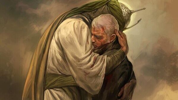 Qasem Soleimani meeting Shia Imam Hussein after his death in a painting by Hassan Ruholamin entitled “The Apocalyptic Companion of Aba Abdillah. - Sputnik International