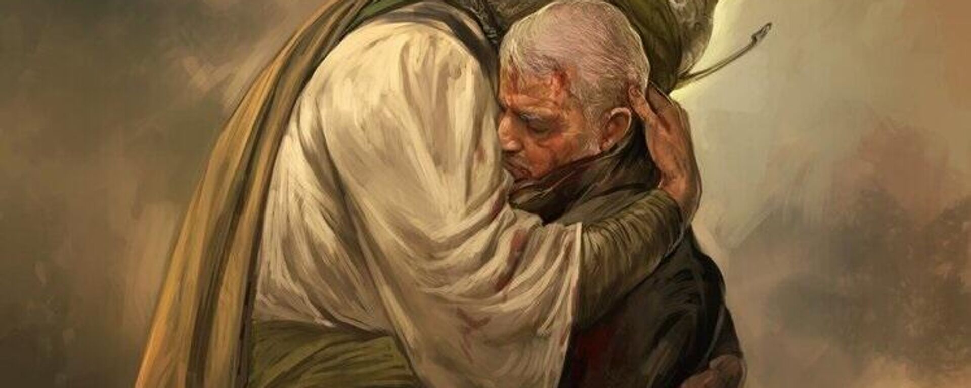 Qasem Soleimani meeting Shia Imam Hussein after his death in a painting by Hassan Ruholamin entitled “The Apocalyptic Companion of Aba Abdillah. - Sputnik International, 1920, 06.12.2023