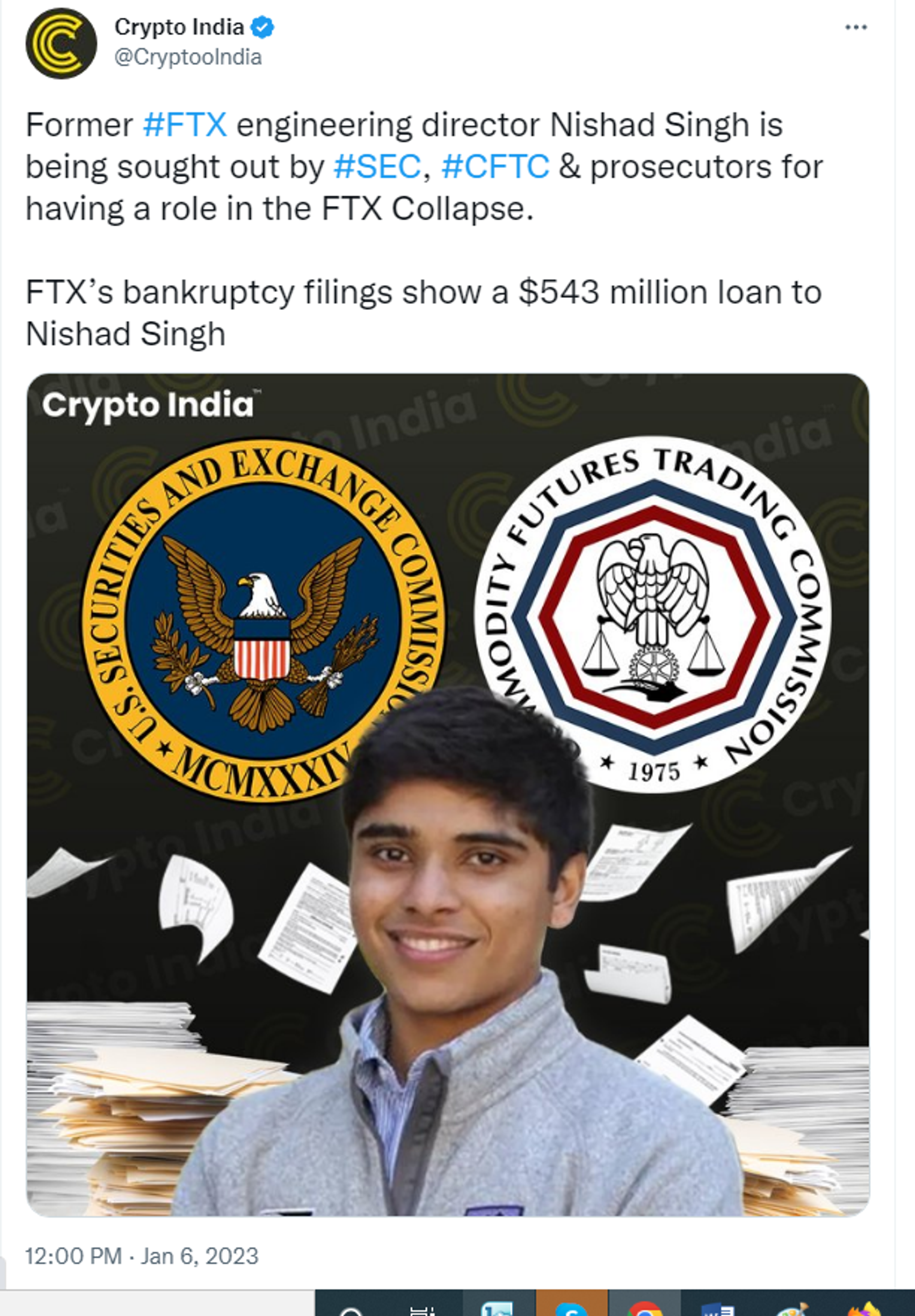 Twitter screenshot feauring image of former FTX engineering director Nishad Singh. - Sputnik International, 1920, 06.01.2023