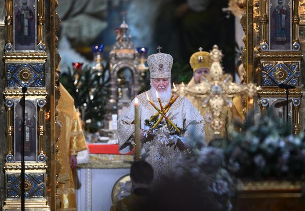 Patriarch of Moscow and all Rus&#x27; Kirill during a carol service in the Cathedral of Christ the Saviour in Moscow.  - Sputnik International