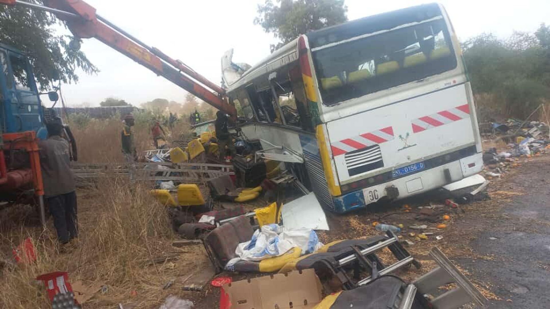 A general view of the scene of a bus accident in Kaffrine, central Senegal, on January 8, 2023 where at least 38 people have died and scores were injured when two buses collided. - Sputnik International, 1920, 08.01.2023
