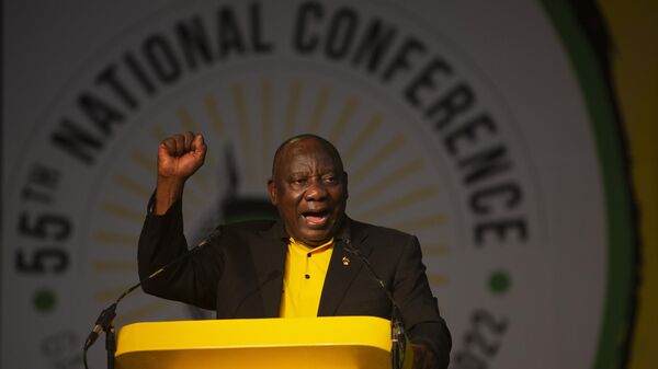 President of the African National Congress Cyril Ramaphosa gives a black power salute at the end of the 55th National Conference in Johannesburg, South Africa, Tuesday, Dec. 20, 2022.  - Sputnik International