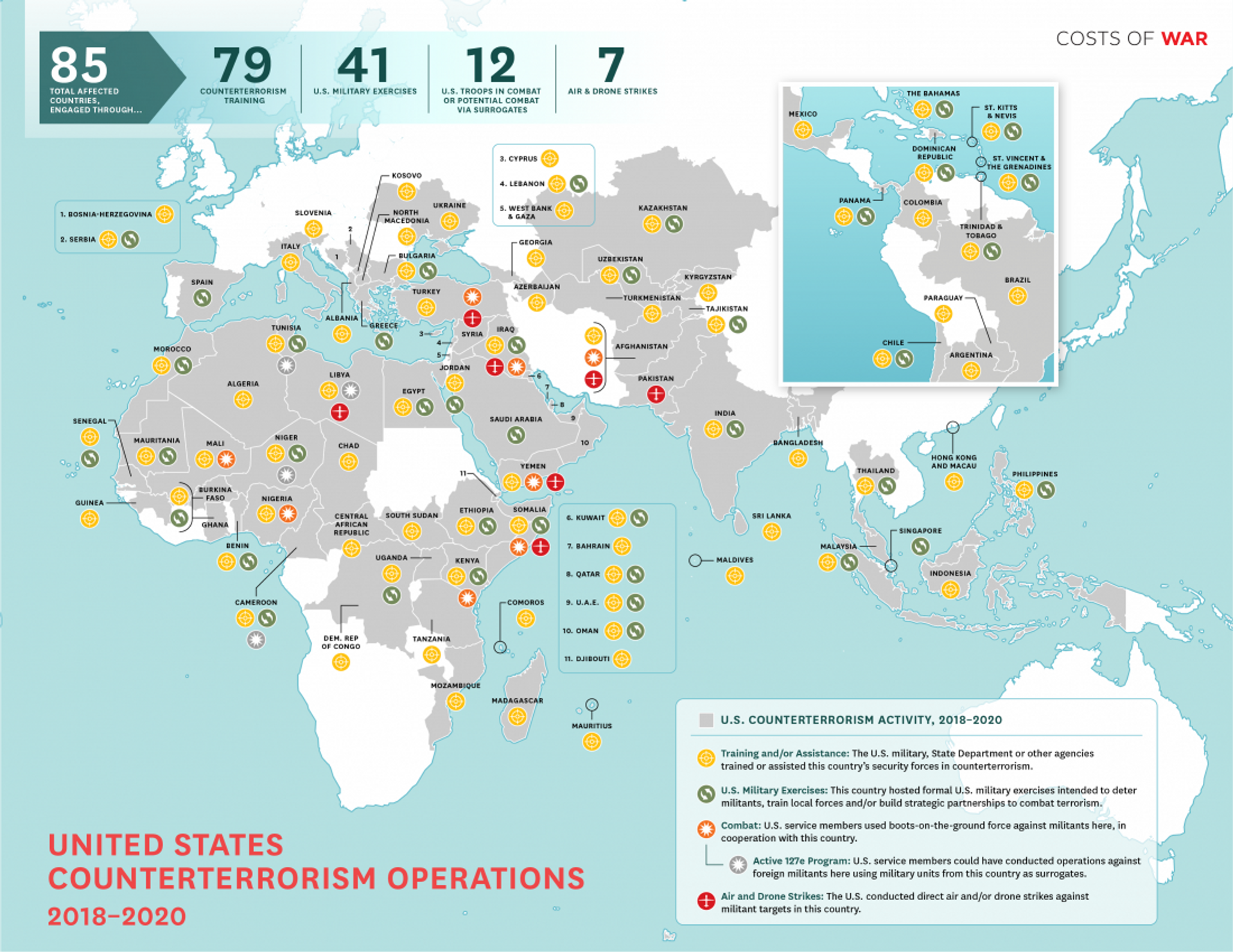 Map of 'US Counterterrorism Operations' 2018-2020 compiled by the Costs of War Project. - Sputnik International, 1920, 13.01.2023