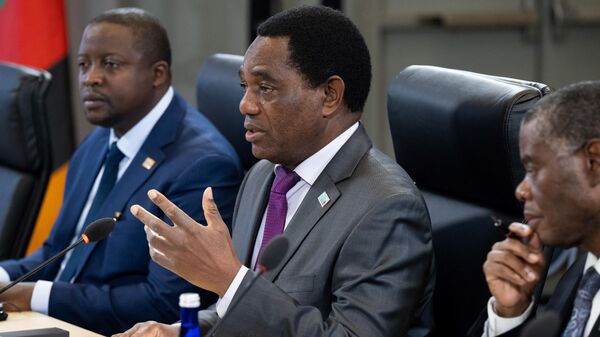 Zambian President Hakainde Hichilema speaks during a meeting with US Secretary of the Treasury Janet Yellen during the US-Africa Leaders Summit in Washington, DC, on December 15, 2022.  - Sputnik International