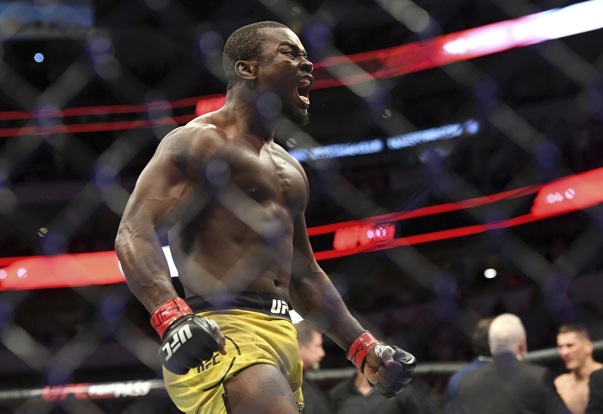 Abdul Razak Alhassan exults after knocking out Niko Price in their welterweight mixed martial arts bout at UFC 228 on Saturday, Sept. 8, 2018, in Dallas.  - Sputnik International, 1920, 18.01.2023