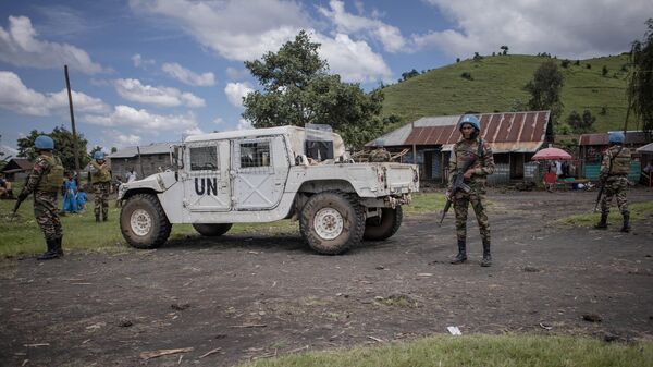 The civilian protection section of the United Nations Organization Stabilization Mission in the Democratic Republic of Congo (MONUSCO) patrol during a security mission in Kitshanga, eastern Democratic Republic of Congo, on December 11, 2022.  - Sputnik International