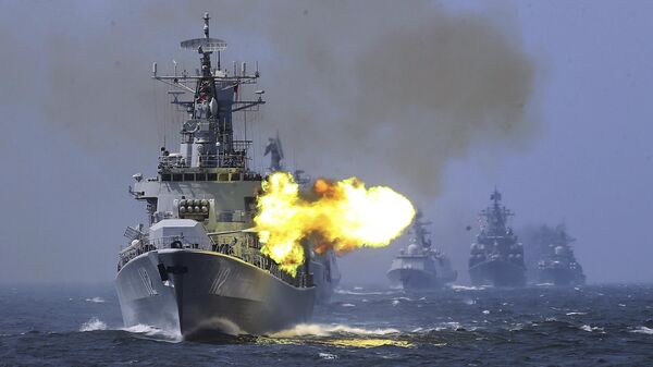  In this file photo taken Saturday, May 24, 2014, China's Harbin (112) guided missile destroyer takes part in a week-long China-Russia Joint Sea-2014 navy exercise at the East China Sea off Shanghai, China. A Russian naval task force has arrived in the northern Chinese port of Qingdao ahead of joint naval exercises that reinforce the growing bond between Beijing and Moscow.  - Sputnik International