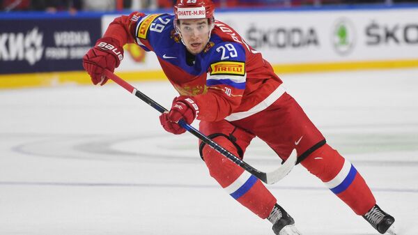 Russia's Ivan Provorov vies during the IIHF Ice Hockey World Championships first round match between Russia and Denmark in Cologne, western Germany on May 11, 2017.  - Sputnik International