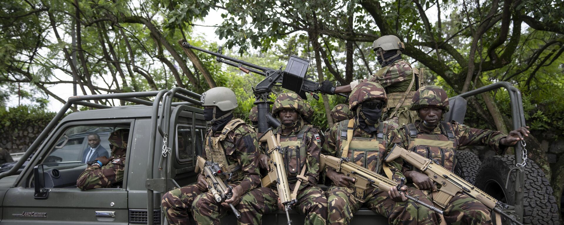 Members of the Kenya Defence Forces (KDF) deployed as part of the East African Community Regional Force (EACRF) ride in a vehicle in Goma, in eastern Congo Wednesday, Nov. 16, 2022 - Sputnik International, 1920, 22.01.2023