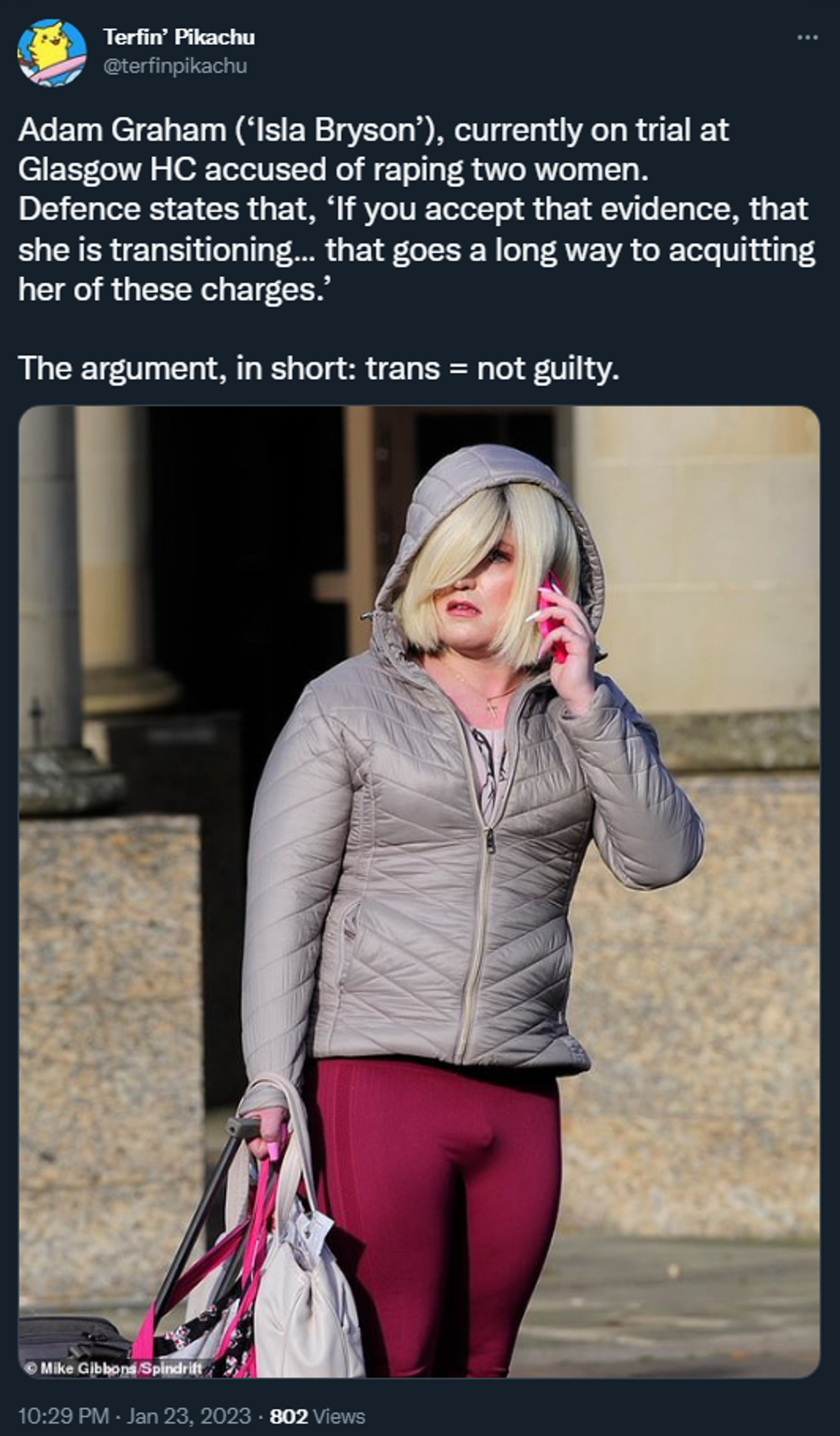 Tweeted image of transgender Scottish rape defendant Isla Bryson, born Adam Graham, outside the High Court in Glasgow on January 23 2023 - Sputnik International, 1920, 24.01.2023