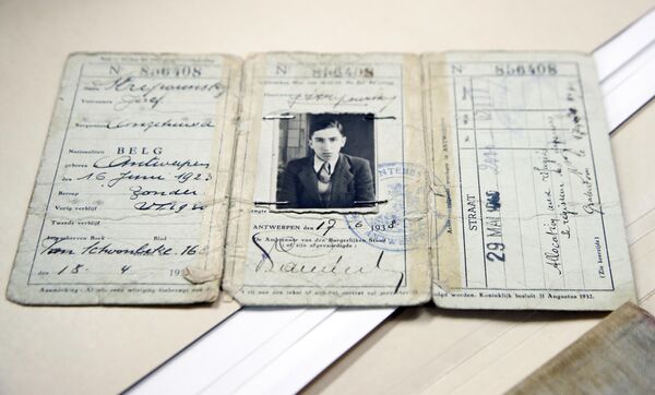 The travel document of Joseph Stripounsky, who was 17 when he fled Belgium with his family, is shown at the Holocaust Memorial Museum in Washington, Wednesday, June 7, 2017.  - Sputnik International