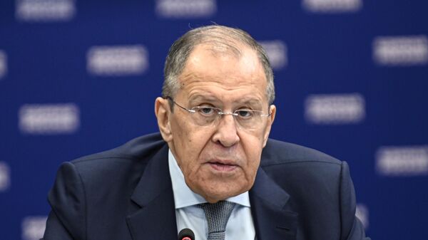 Russian Foreign Minister Sergey Lavrov speaks at a meeting of the ruling United Russia party's Commission on International Cooperation and Support of Compatriots Abroad in Moscow, Russia, on Friday, February 3, 2023. - Sputnik International