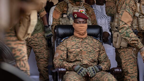 In this file photo taken on October 15, 2022, Capitaine Ibrahim Traore, Burkina Faso's new president, attends the ceremony for the 35th anniversary of Thomas Sankara’s assassination, in Ouagadougou.  - Sputnik International