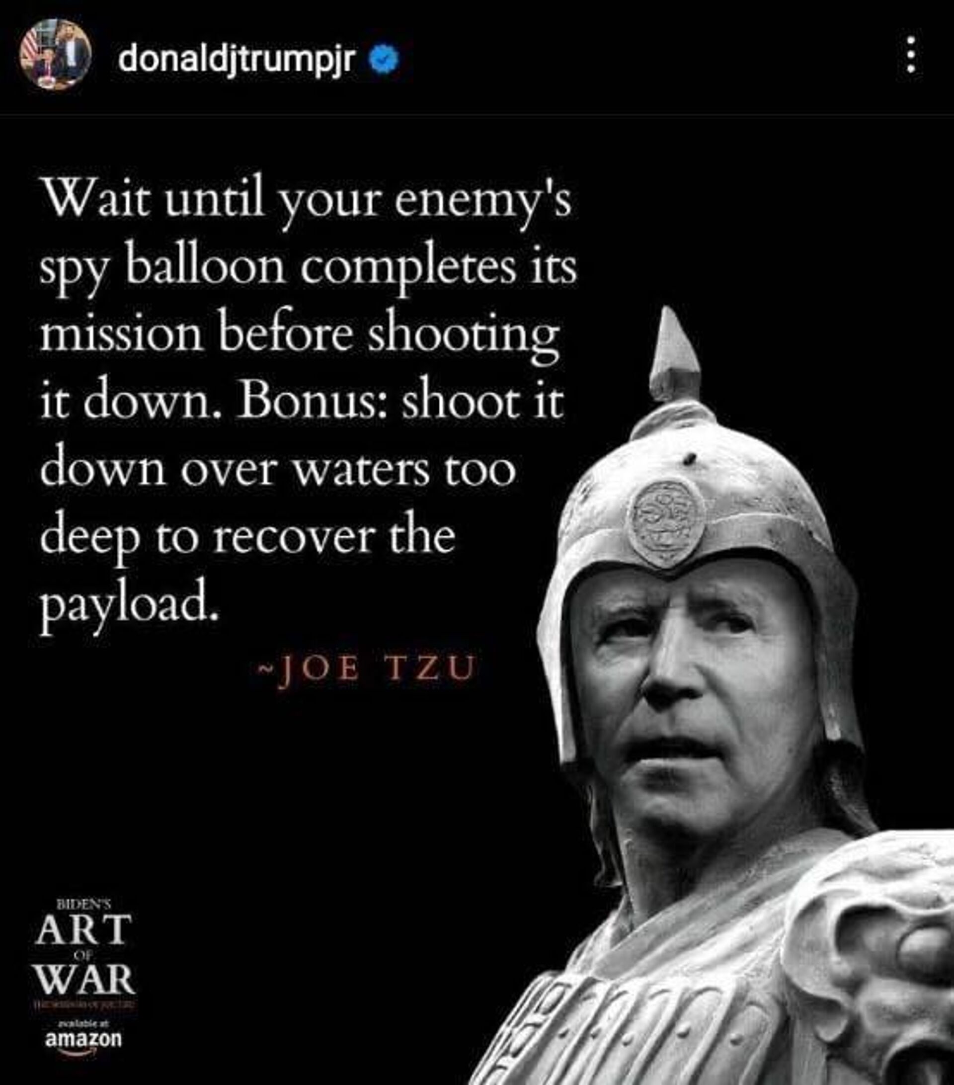 Donald Trump Jr Instagram post mocking President Biden's handling of Chinese balloon incident using the popular 'Joe Tzu' meme. - Sputnik International, 1920, 05.02.2023