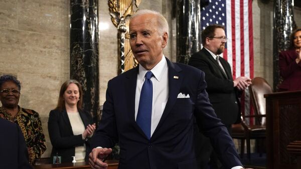 President Joe Biden walks from the podium after the State of the Union address to a joint session of Congress at the Capitol, Tuesday, Feb. 7, 2023, in Washington - Sputnik International