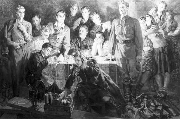 Reproduction of a &quot;Krasnodontsy&quot; painting by Pavel Petrovich Sokolov-Skal. Canvas, oil. 1948. At the dawn of this organization stood one  young man - Sergey Tyulenin - who started to gather weapons for resistance.  - Sputnik International