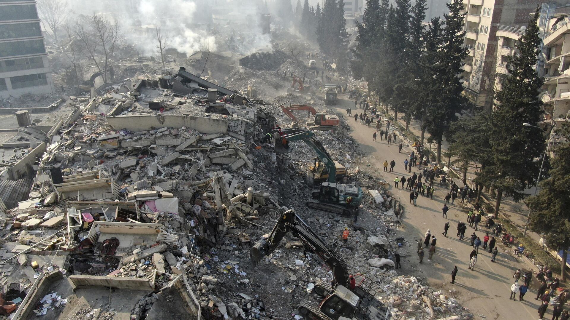 Aerial photo showing collapsed buildings in Kahramanmaras, southern Turkiye, Saturday, Feb. 11, 2023. - Sputnik International, 1920, 22.03.2023