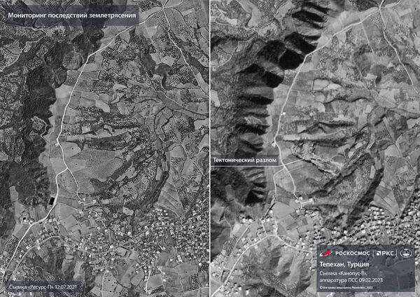 Tectonic fault after an earthquake in south-eastern Turkiye. The image was taken by the Russian spacecraft &quot;Kanopus-B&quot;.  - Sputnik International