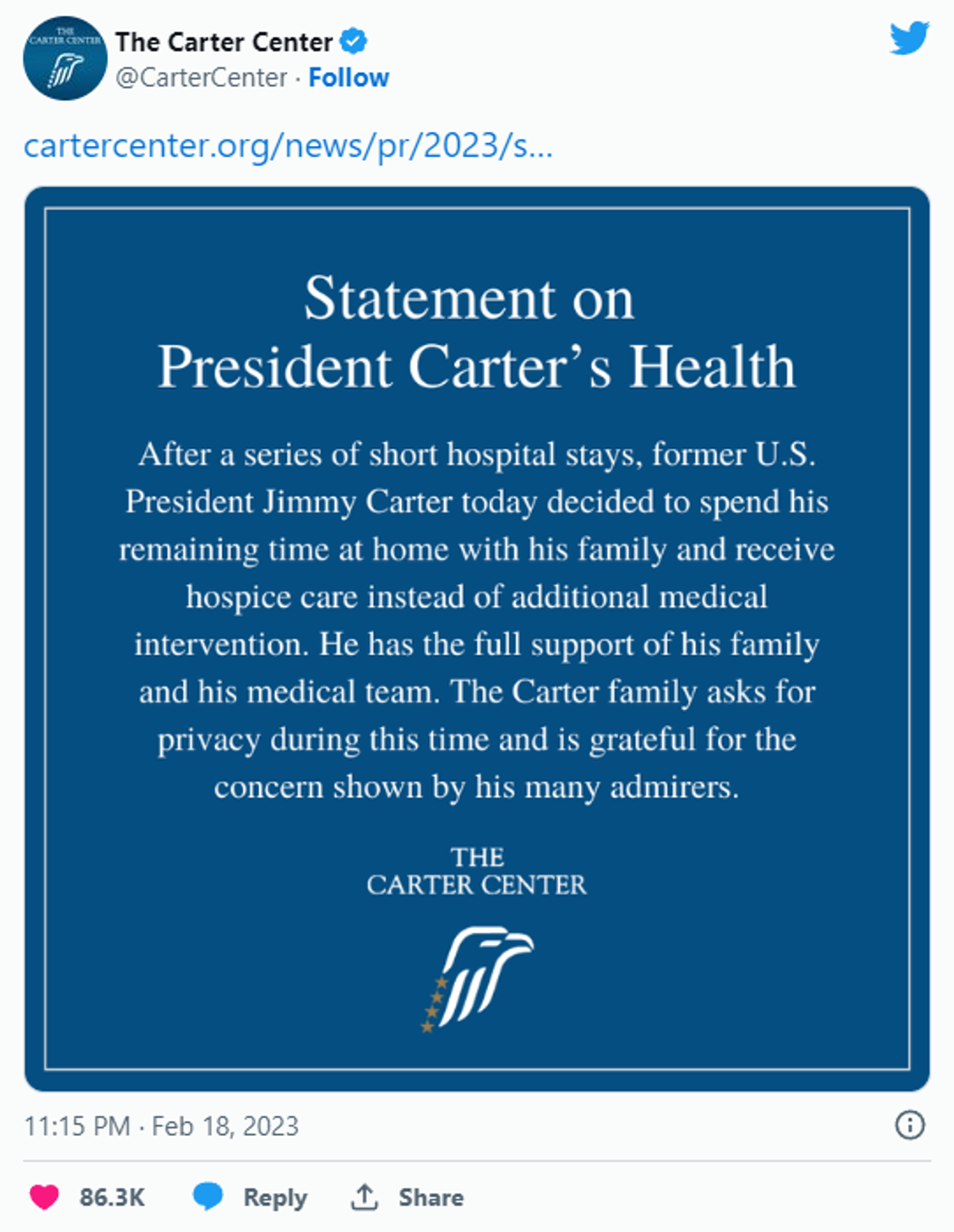 Statement on President Carter’s Health - Sputnik International, 1920, 19.02.2023