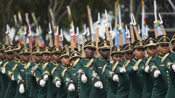 Members of the presidential guard march during an Armed Forces Day in Richards Bay, South Africa, Tuesday, Feb. 21, 2023. The parade took place as a naval exercise was underway off the east coast of the country with Russian and Chinese navies.  - Sputnik International