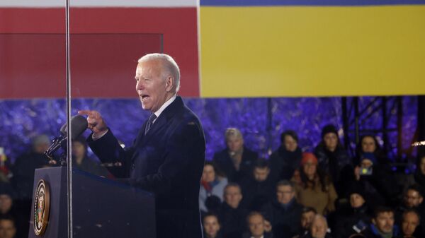 President Joe Biden holds a speech at the Royal Castle after meeting with Polish President Andrzej Duda in Warsaw, Poland, Tuesday, Feb. 21, 2023. - Sputnik International