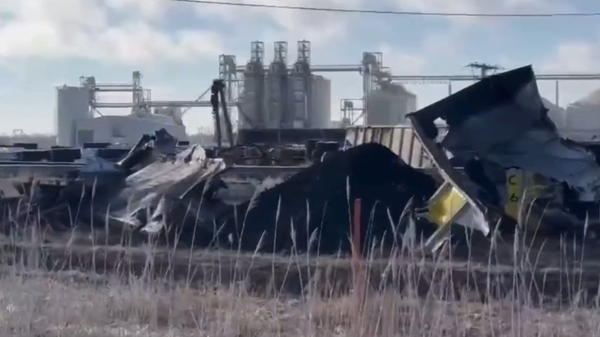 Major train derailment outside Gothenberg, Nebraska. Screengrab of Twitter video. - Sputnik International
