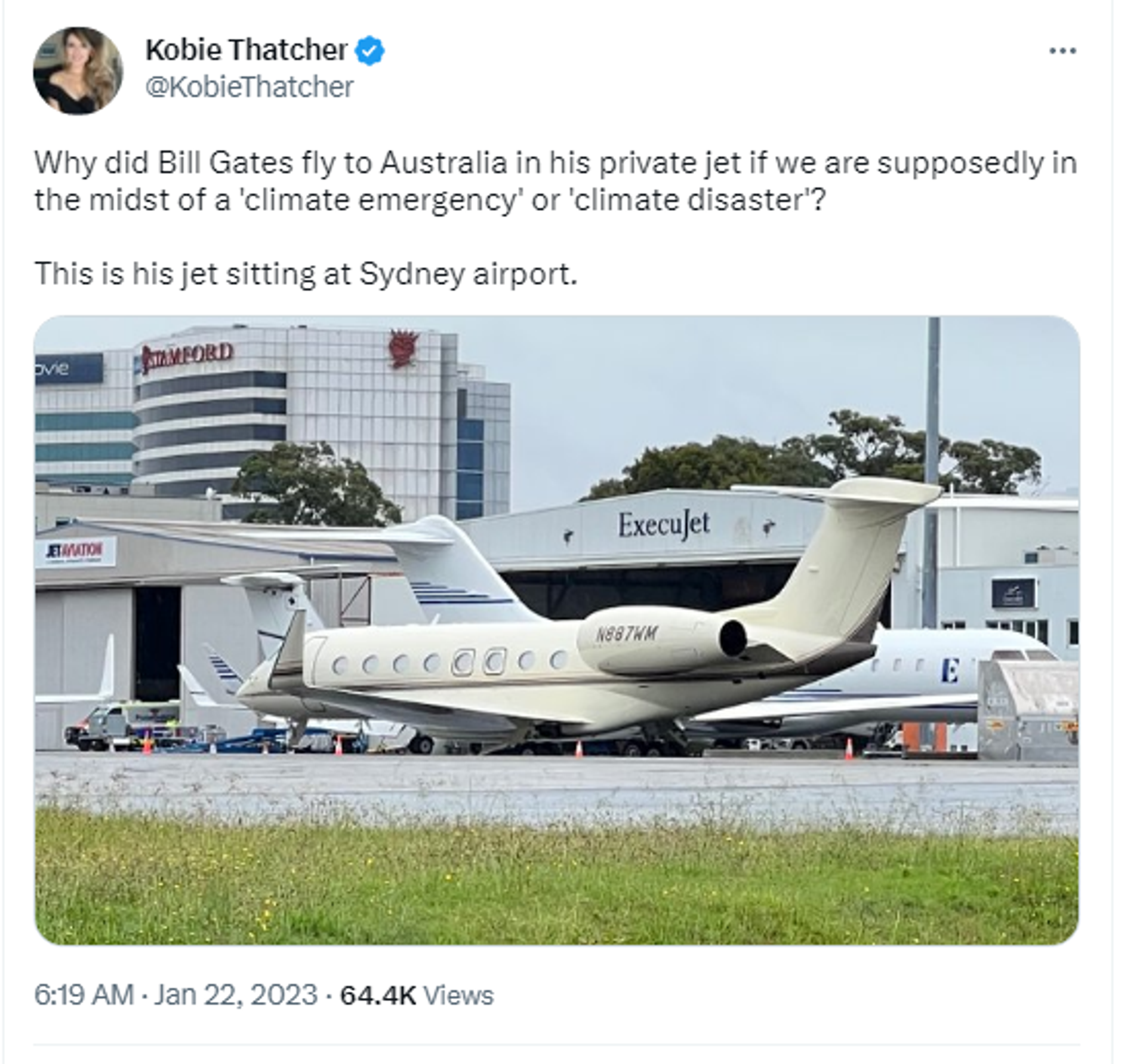 Twitter screenshot purportedly showing jet owned by Bill Gates at at Sydney airport. - Sputnik International, 1920, 23.02.2023