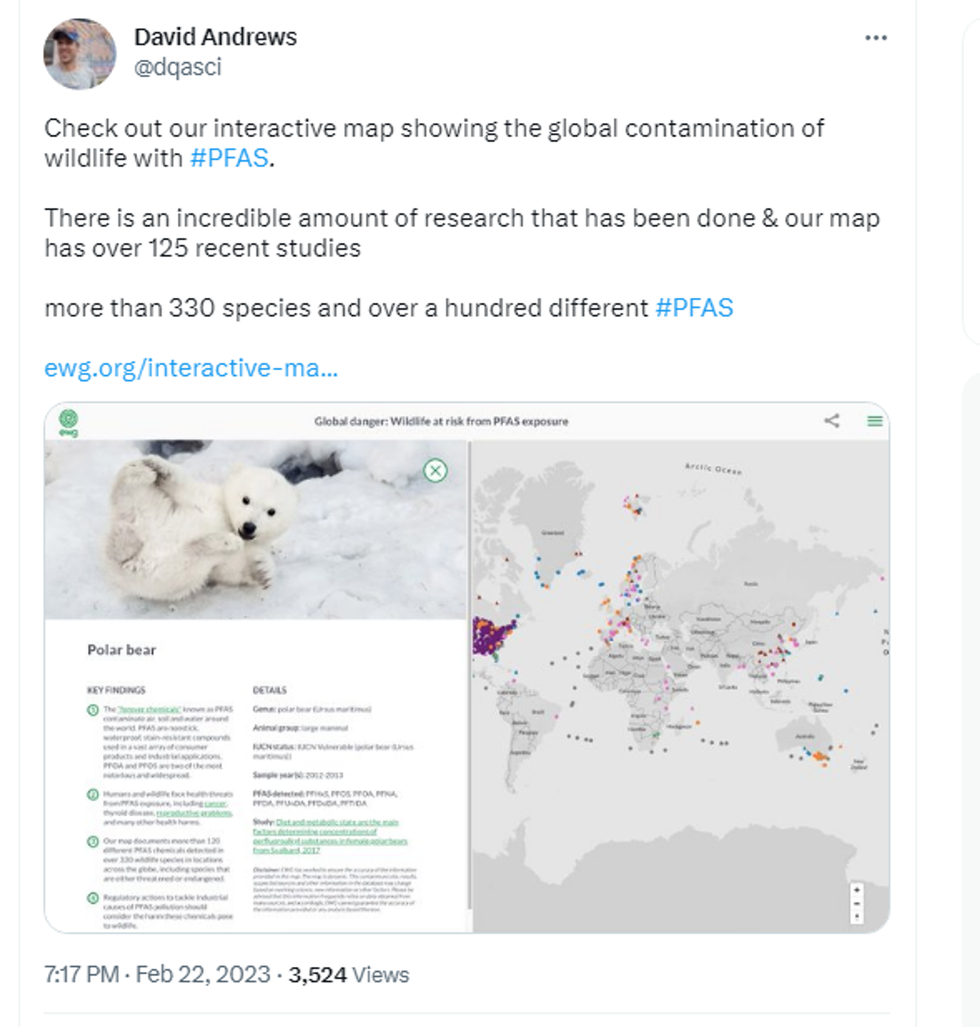 Screenshot of Twitter account of David Andrews, a senior scientist with the Environmental Working Group (EWG), - Sputnik International, 1920, 23.02.2023