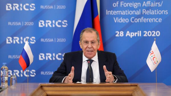 Russian Foreign Minister Sergey Lavrov speaks at an online BRICS foreign ministers-level event - Sputnik International