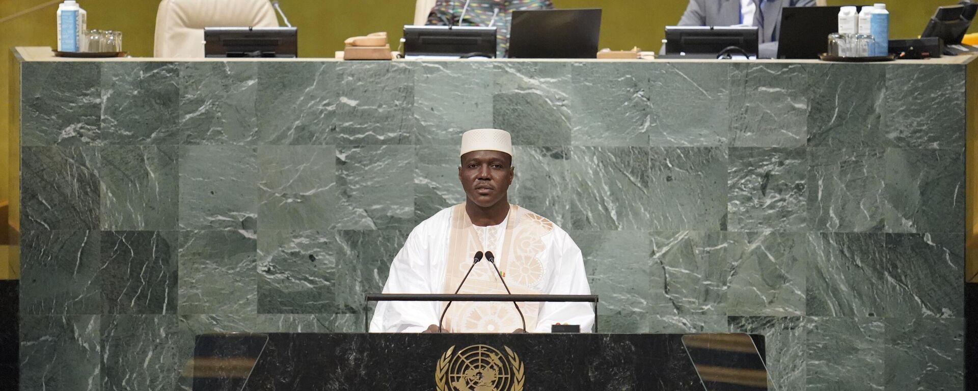 Acting Prime Minister of Mali Abdoulaye Maiga addresses the 77th session of the United Nations General Assembly, Saturday, Sept. 24, 2022 at U.N. headquarters - Sputnik International, 1920, 03.03.2023