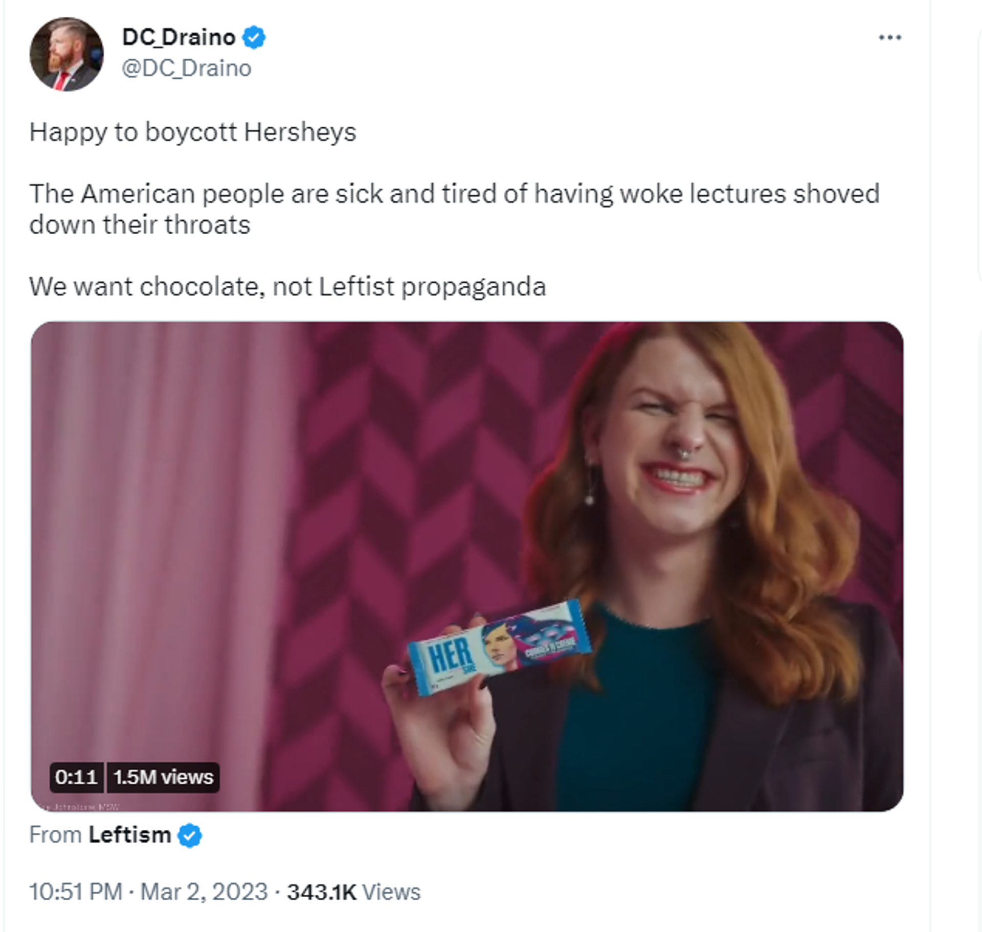 Twitter screenshot of  Hershey's Her for She Canada campaign timed to International Women's Day. - Sputnik International, 1920, 03.03.2023