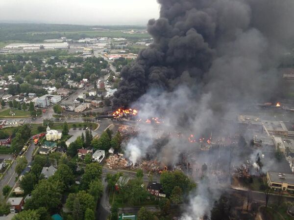 On 6 July 2013 an unattended 73-car  freight train carrying Bakken Formation crude oil rolled down a 1.2 percent gradient from Nantes, in the Canadian province of Quebec and derailed downtown. As a result, several cars exploded and the death toll of 47 makes this the fourth-deadliest rail accident in Canadian history. - Sputnik International