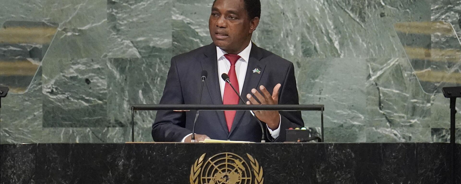 President of Zambia Hakainde Hichilema addresses the 77th session of the United Nations General Assembly, Wednesday, Sept. 21, 2022, at U.N. headquarters.  - Sputnik International, 1920, 05.03.2023