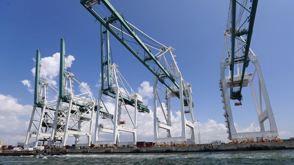 Large cranes to unload container ships are shown at PortMiami in Miami - Sputnik International