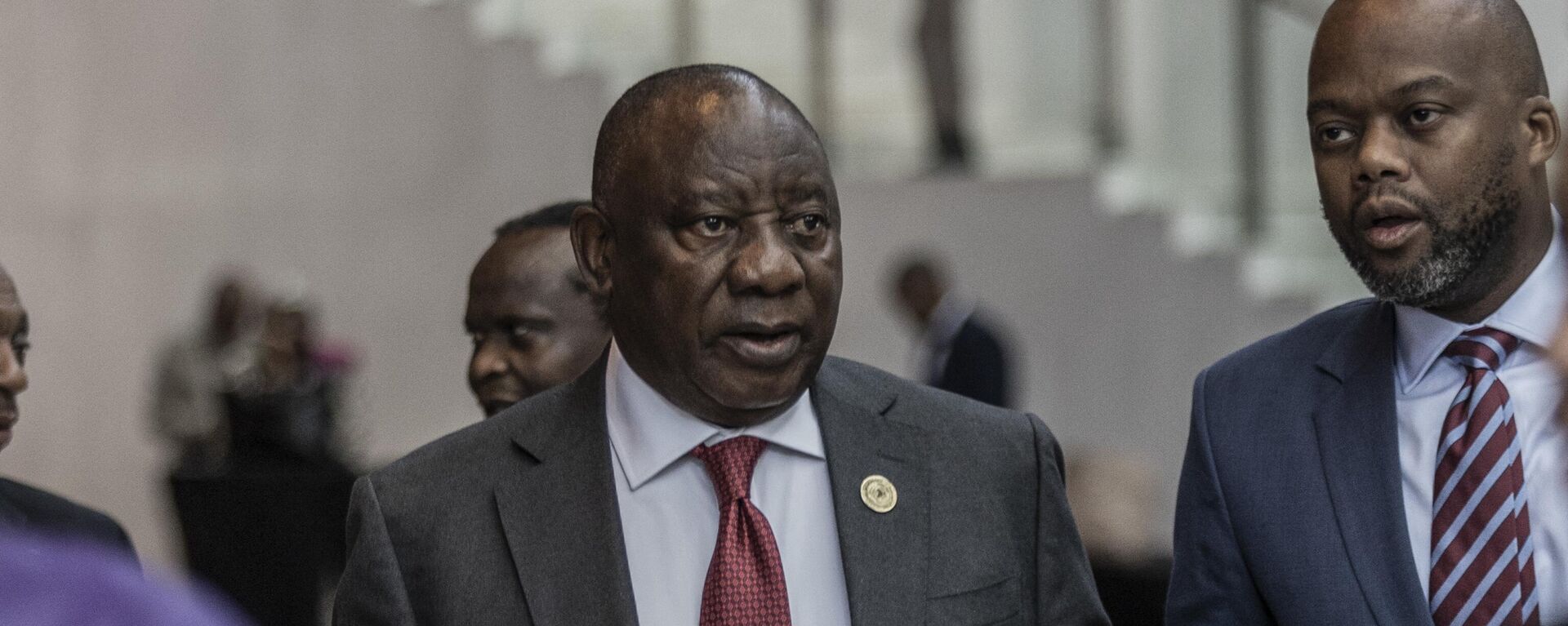 South African President Cyril Ramaphosa (C) arrives on the second day of the 36th Ordinary Session of the Assembly of the African Union (AU) at the Africa Union headquarters in Addis Ababa on February 19, 2023. - Sputnik International, 1920, 07.03.2023