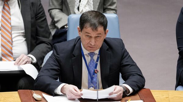 Dmitry Polyanskiy, First Deputy Permanent Representative of the Russian Federation to the United Nations, speaks during a Security Council meeting on the maintenance of peace and security of Ukraine, Monday, Feb. 6, 2023, at United Nations headquarters - Sputnik International