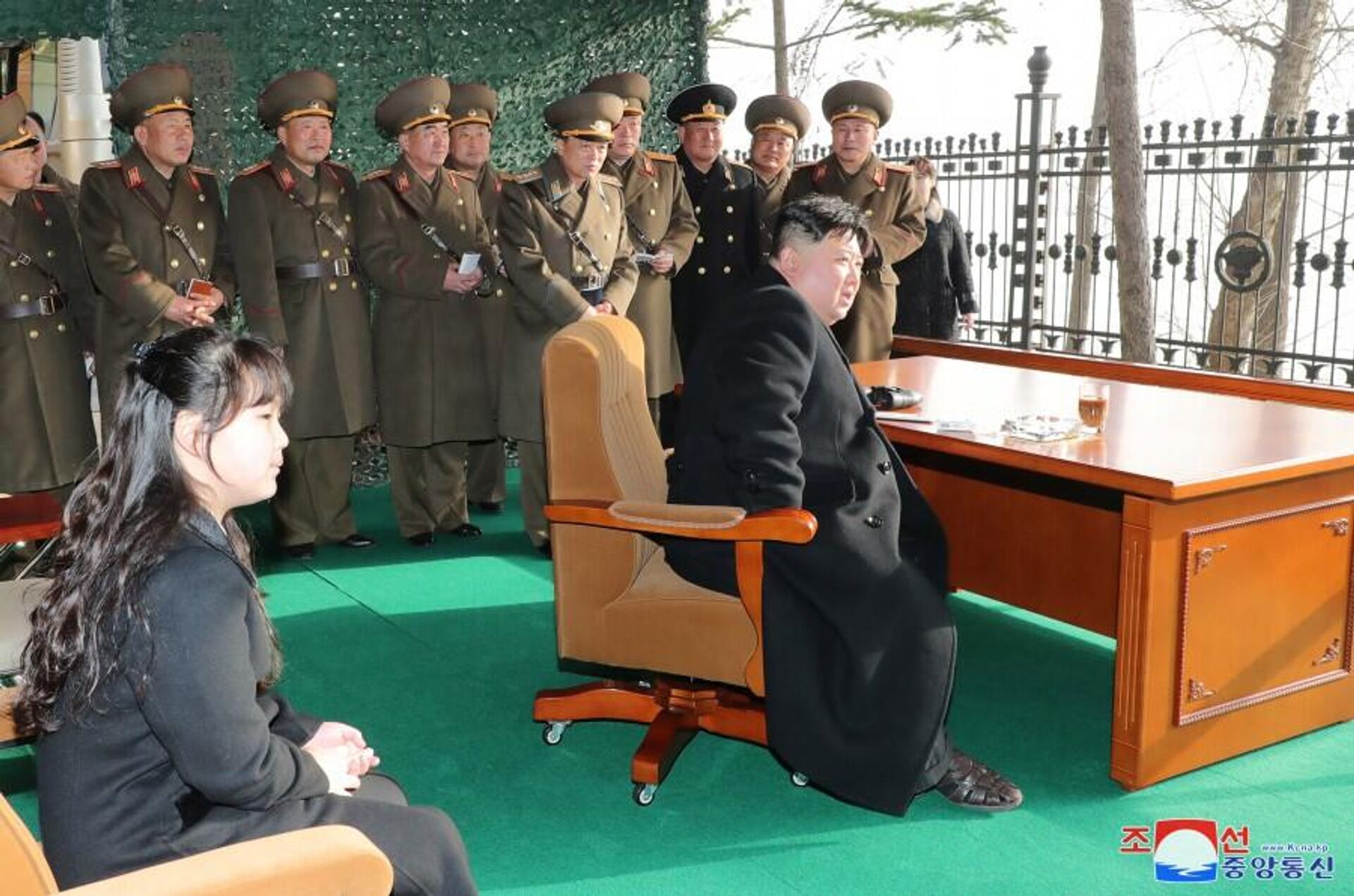 DPRK leader Kim Jong Un, KPA brass, and Kim's daughter watch a rocket artillery drill in Nampo on March 9, 2023. - Sputnik International, 1920, 10.03.2023