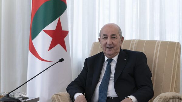 Algeria's President Abdelmadjid Tebboune speaks for just under a half hour during the start of a meeting with US Secretary of State Antony Blinken, Wednesday, March 30, 2022, at El Mouradia Palace, the President's official residence in Algiers, Algeria - Sputnik International